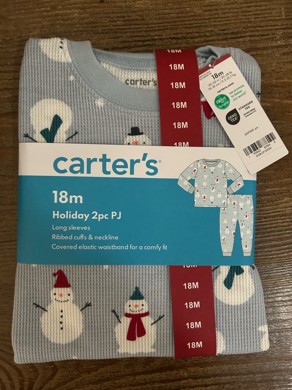 Carter's Light Blue Snowman Holiday 2pc Pajama Set